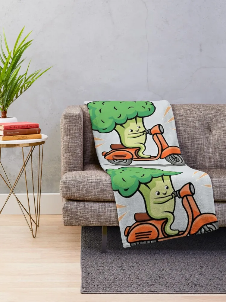 Scoot Your Way to Fun: Groovy Broccoli in Green and Orange Throw Blanket Weighted anime Blankets