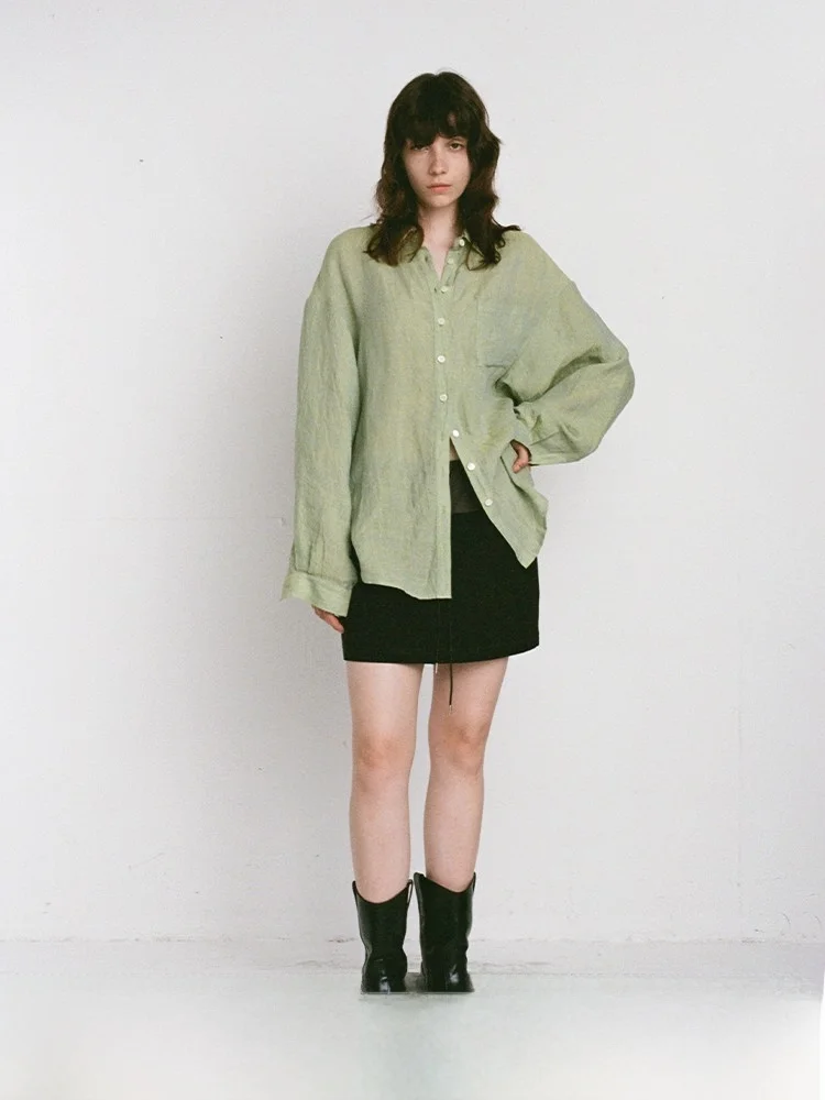 

Женская льняная рубашка Planites с длинным рукавом, свободного кроя, с защитой от солнца, полностью окрашенная, дышащая, струящаяся, для весенне-летнего повседневного образа