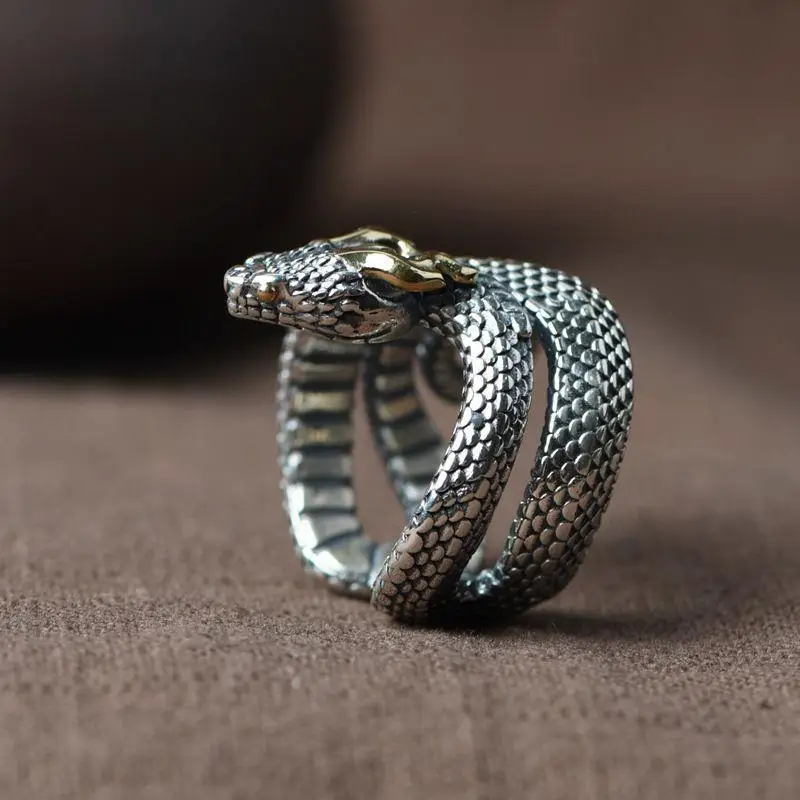 Vintage Gothic Charming Angle Snake Silver Ring for Men and Women Aesthetic Punk Viking Myth Snake Dragon Ring Gift Jewelry