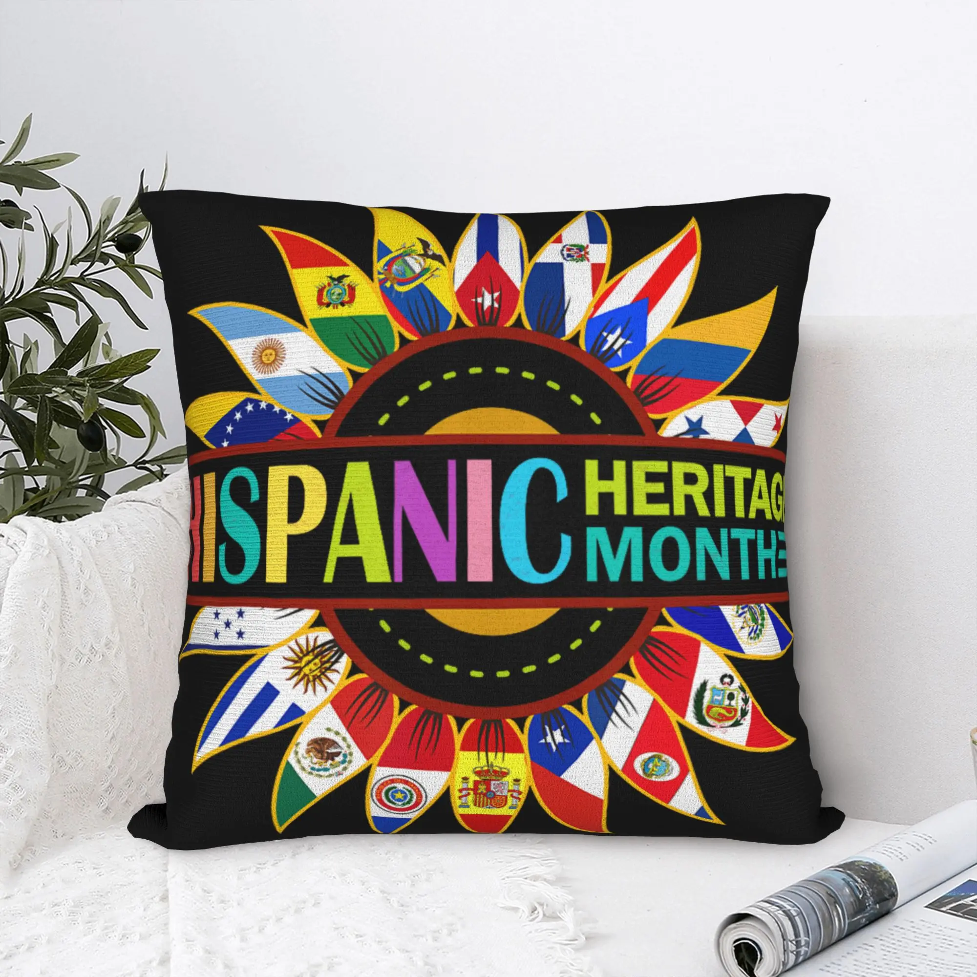 Pillow Cover Hispanic Heritage Month Latino Countries Flags Sunflower  Funny Pillow Case For Living Room Sofa Pillowcases