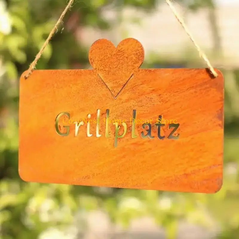 92MF Rustproof Handmade Iron Heart Garden Sign Plaque With Weather Resistant Finish For Outdoor Wall Art And Yard Ornament