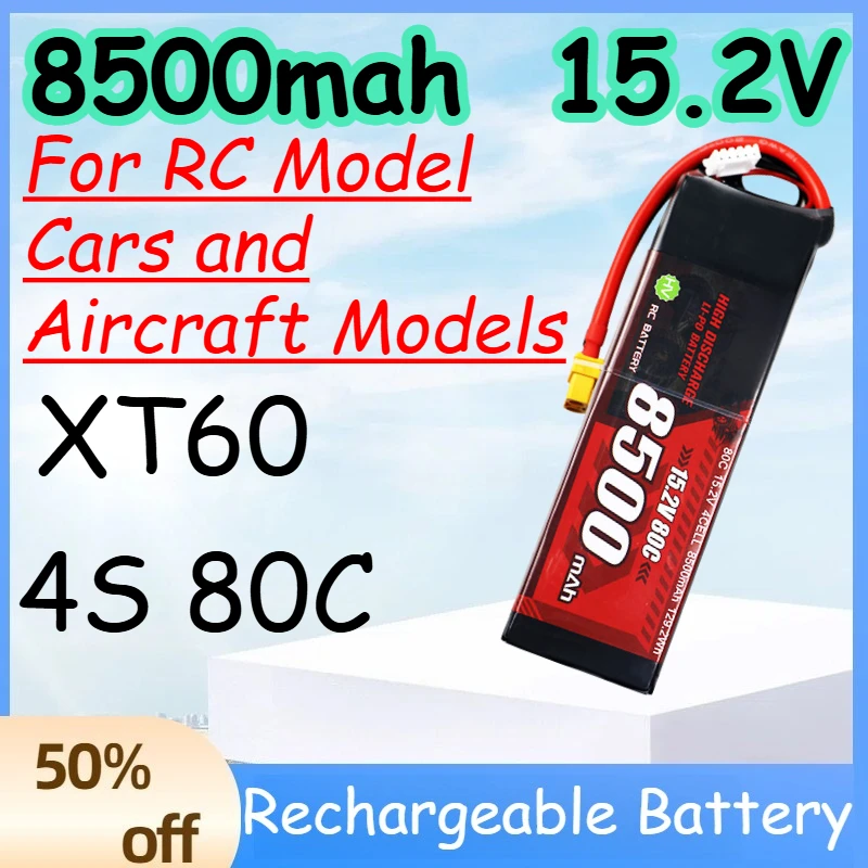 

8500mah 80C 15.2V 4S Replace Rechargeable Lipo Battery for RC Model Cars and Aircraft Models Batter with XT60 Plug
