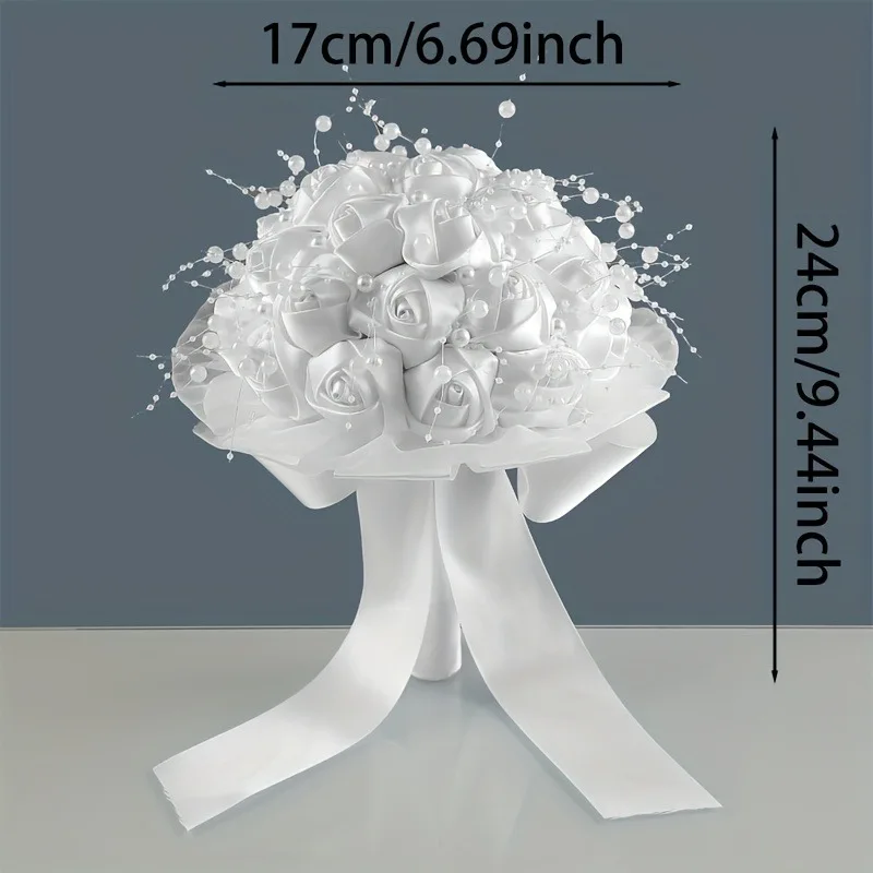 باقة زفاف عروس فاخرة من الحرير الوردي باقة زهور صناعية محمولة مع شريط زفاف عتيق لتزيين باقة الزفاف