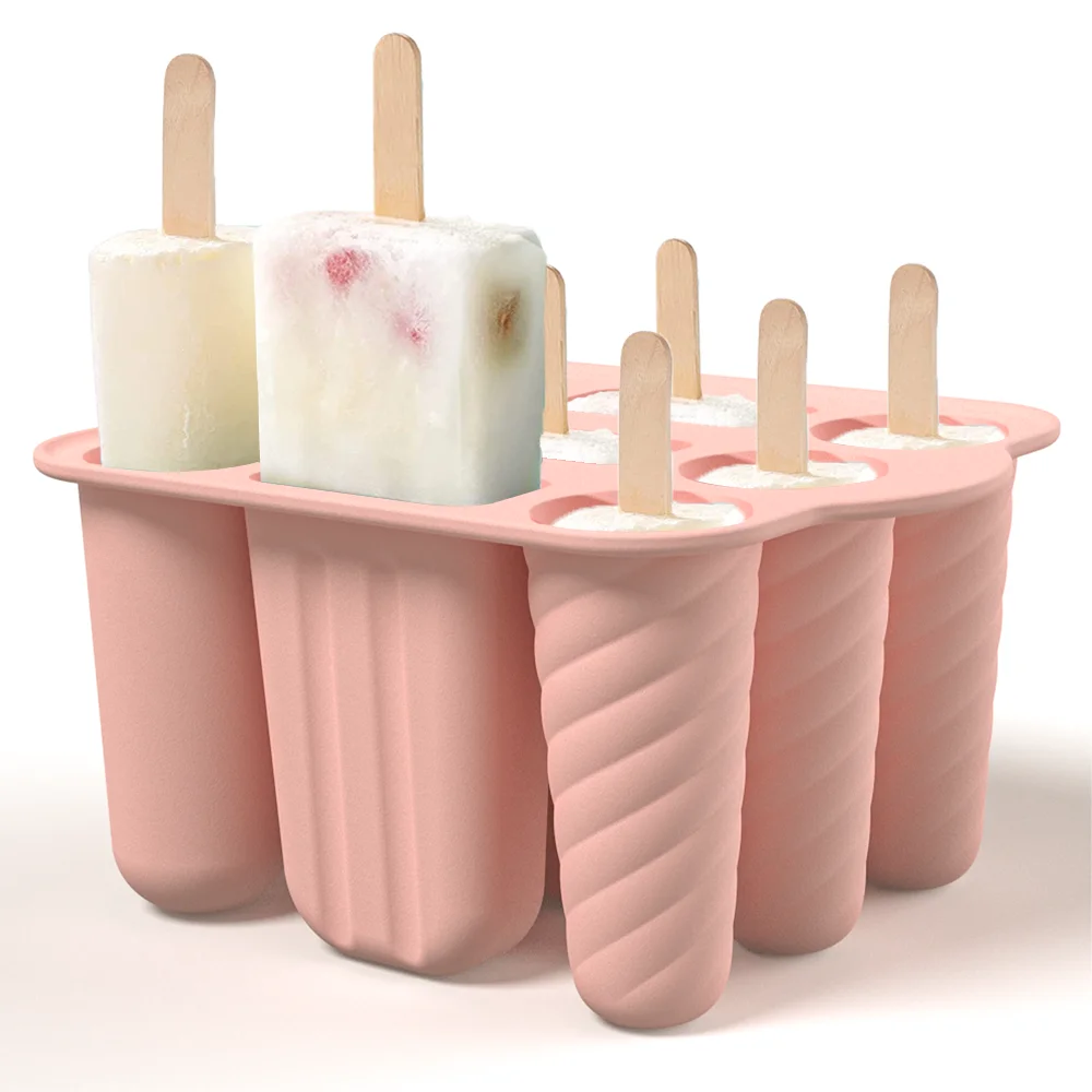 Hot Selling Ice Cream Tools with Wooden Sticks Silicone Popsicle Silicone Ice Cream Popsicle Mold Set