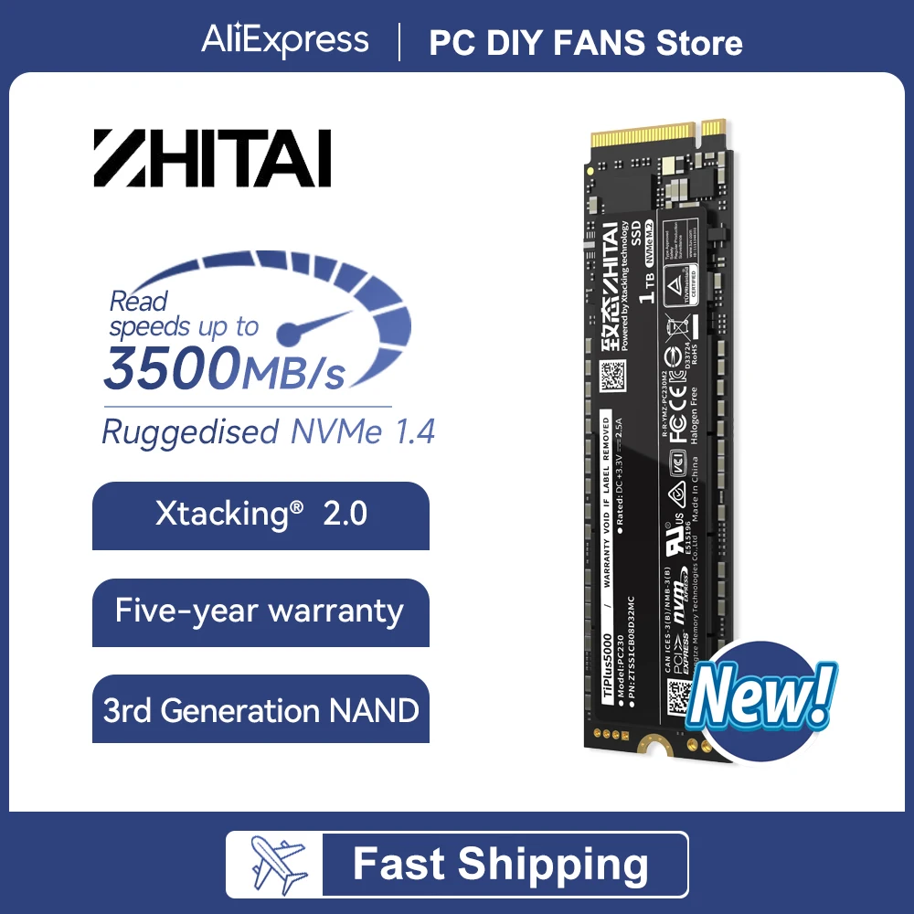 ZHITAI TiPlus5000 1TB 2TB SSD M.2 2280 NVMe M2 Hard Disk 3500MB/s PCle Gen 3x4 Internal Solid State Drive For Desktop PC