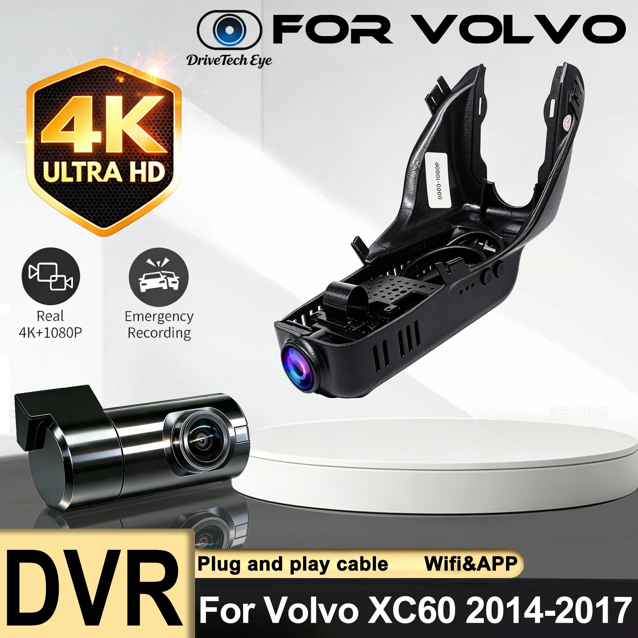 Easy to install Car DVR Wifi Video Recorder 4K Dash Cam Camera For Volvo XC60 d5 2012 2013 2014 2015 2016 2017 2018 High Quality