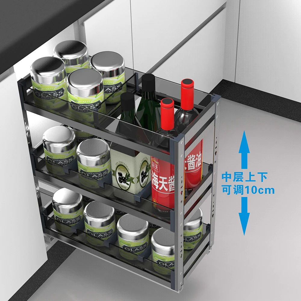 Kitchen cabinet old renovation drawer ultra-narrow crevice cabinet seasoning pull basket stainless steel aluminum alloy custom d