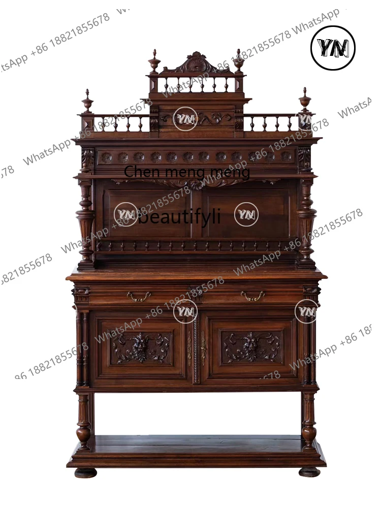 Hot sales  Medieval solid wood locker carved dining side cabinet retro entrance storage cabinet