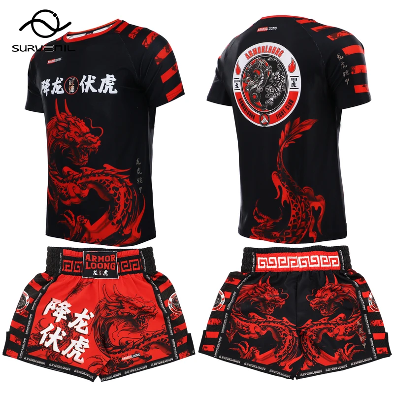 MMA T Shirt Muay Thai Shorts Boxing Training Suit Mens Womens Fitness Gym Fight Kickboxing Pants Bjj Rashguard Martial Arts Gear