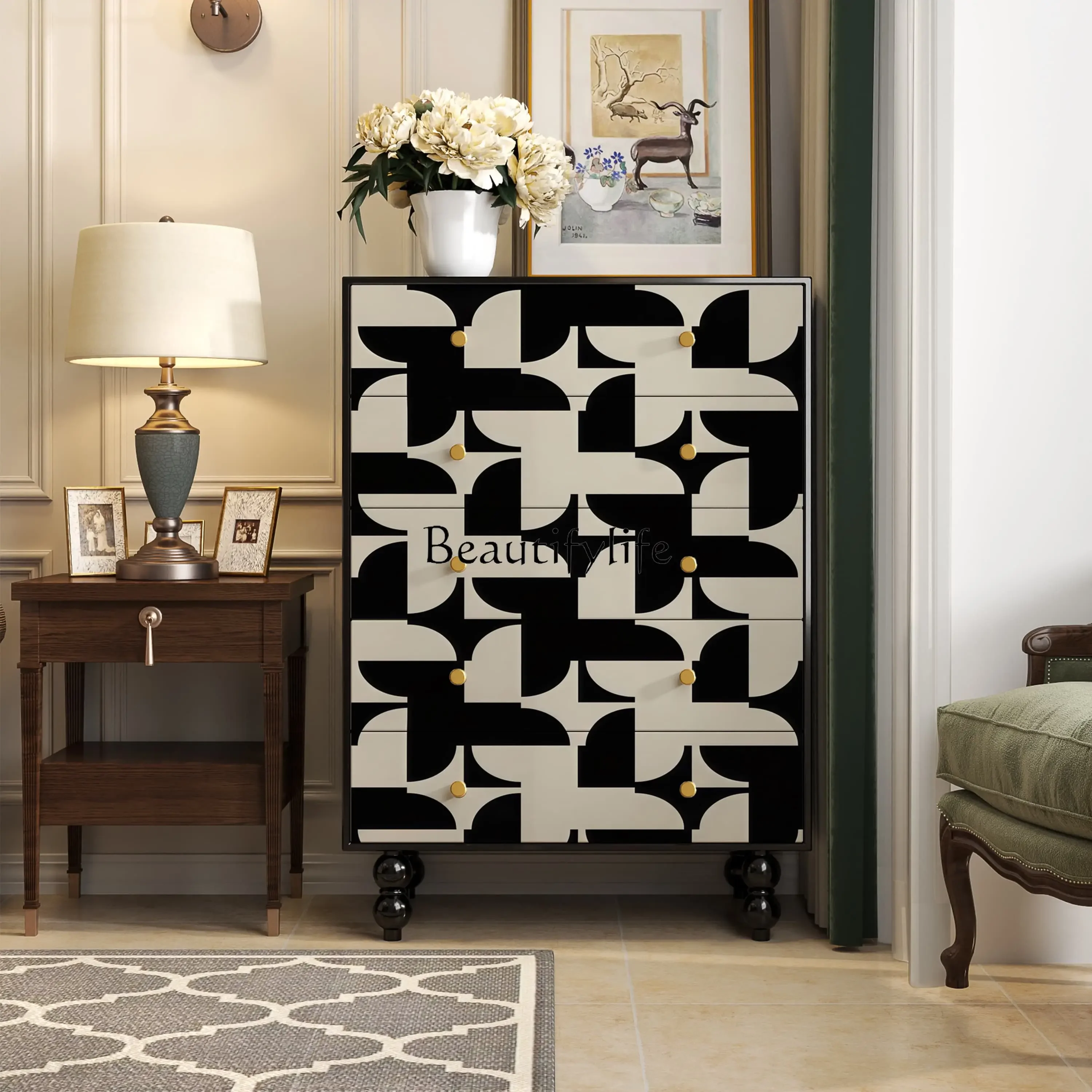 

ls 18French modern solid wood chest of drawers restaurant B & B decorative locker