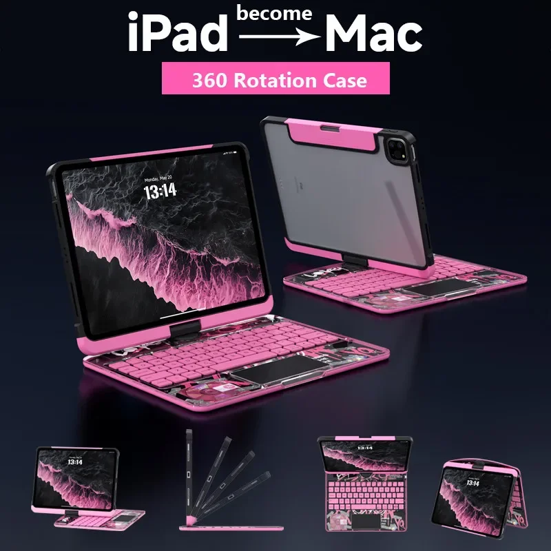 iFacemall Y2K Ipad Keyboard Case Air6 Tablet All In One Magic Keyboard Bluetooth 11/13 Inch Case Drop Proof 720° Rotation Custom