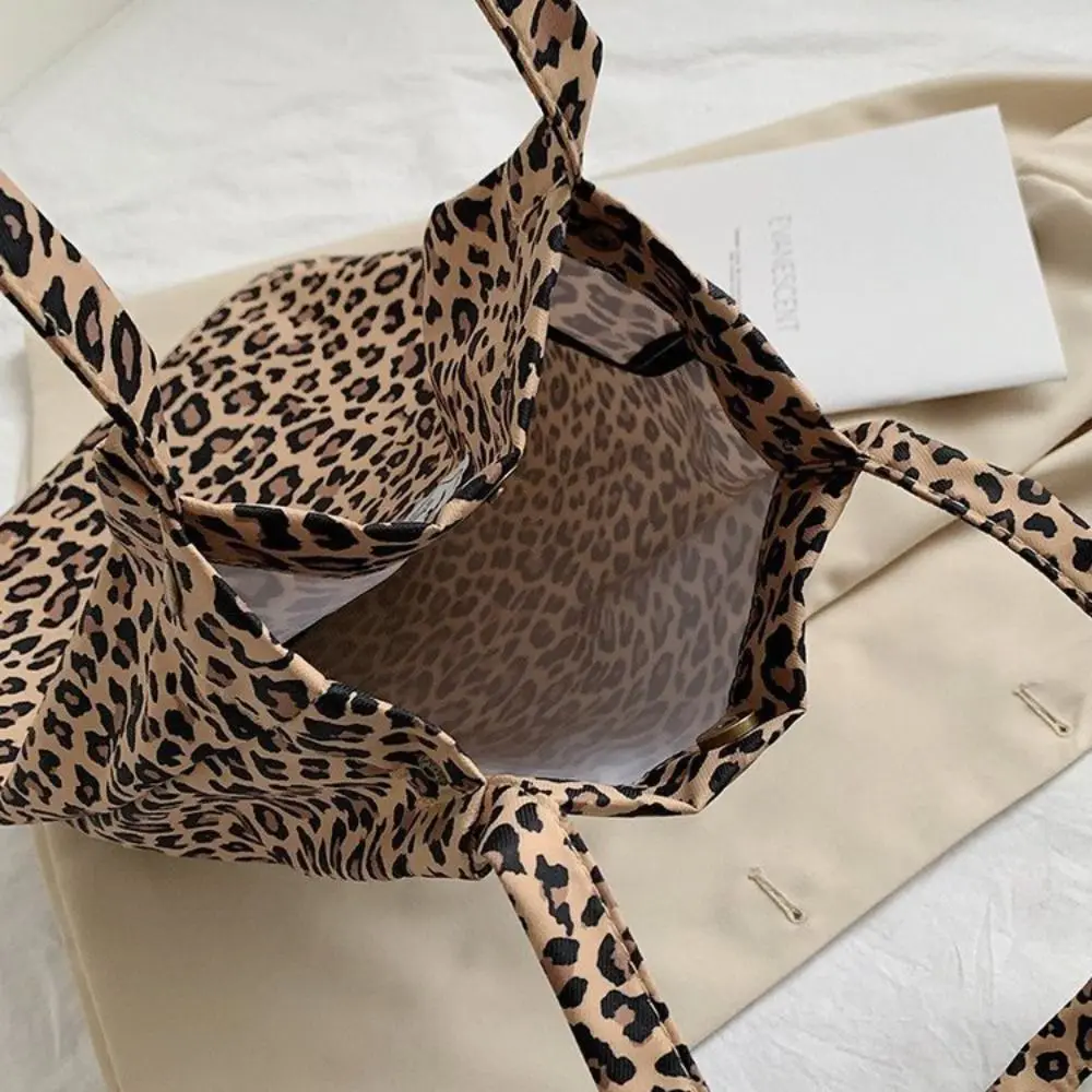 Korean Chic Big Casual Tote Bag Leopard Shoulder Bag Ladies Canvas Bag New Shopping Bag Student Print Handbag Bolsa Mujer