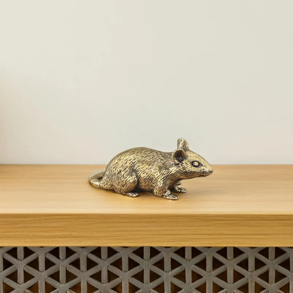 

Brass Mini Lucky Rat Statue Vintage Metal Finish Feng Shui Desktop Chinese Zodiac Ornament Mice Figurines