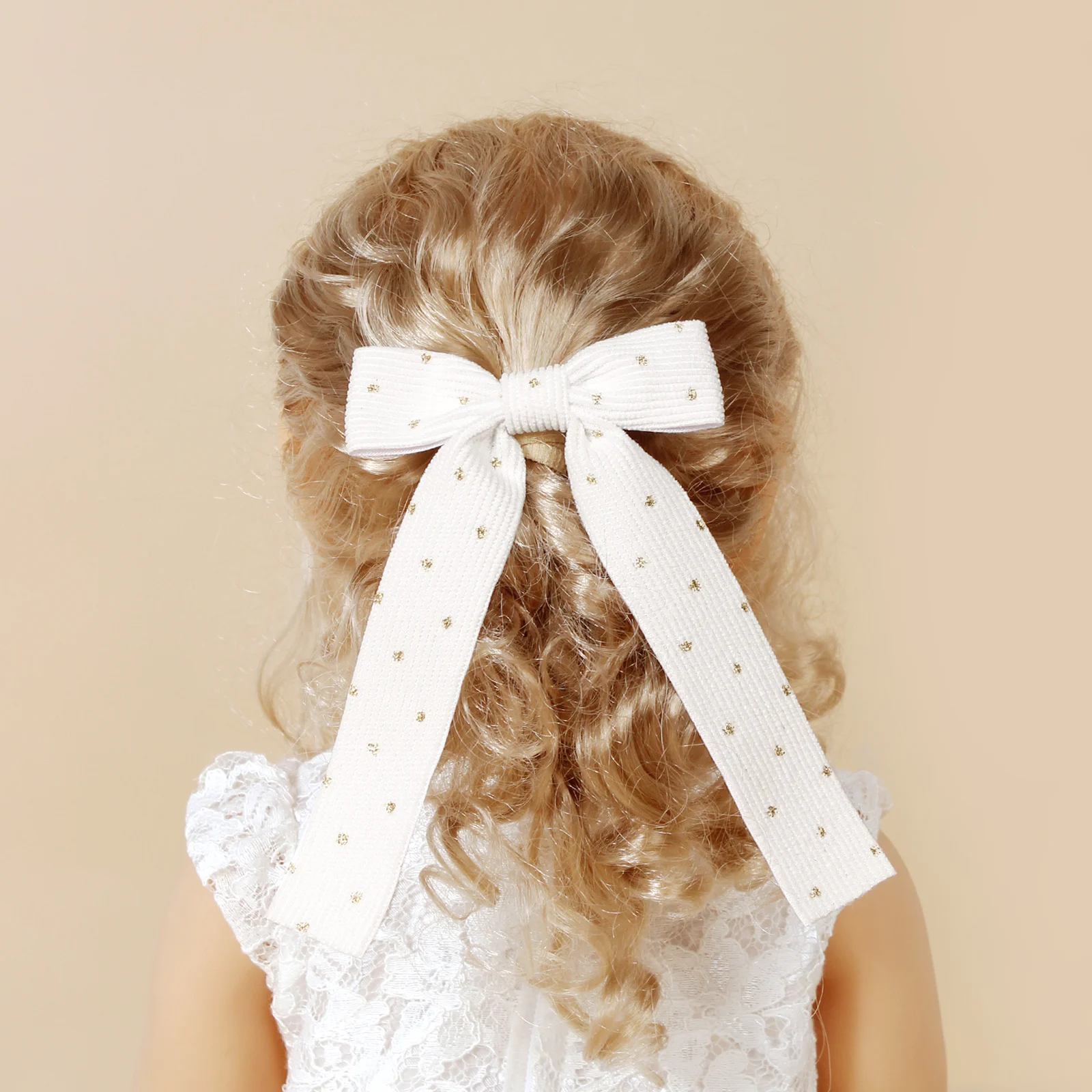 5PCS Mädchen Cord Bogen Haar Clips Kinder Punkt Zehe Haarspangen Kinder Flach Knoten Haarnadeln – Detail 2