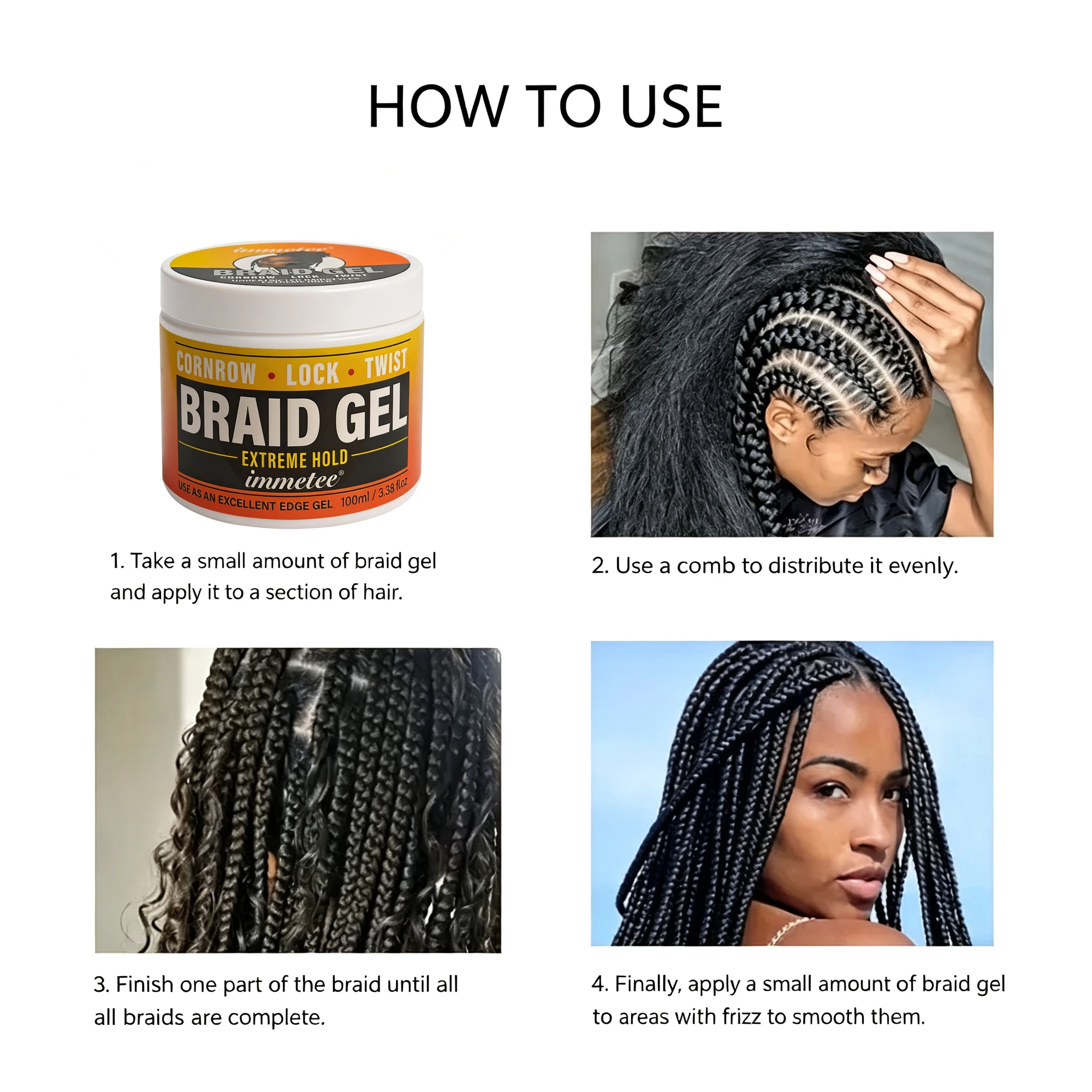 3pcs Braid Gel,Styling Wax For Natural Look Braid Style Curl Defining, Ehancing, Styling Waxes For Fly Away&Edge Frizz Hair.