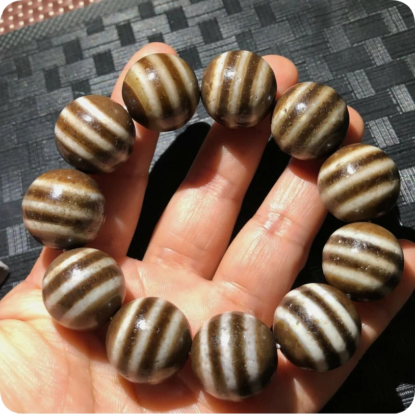 Ultra Magic Tibetan Old Agate 3stripe Healer Medicine Totem dZi Bead Bracelet