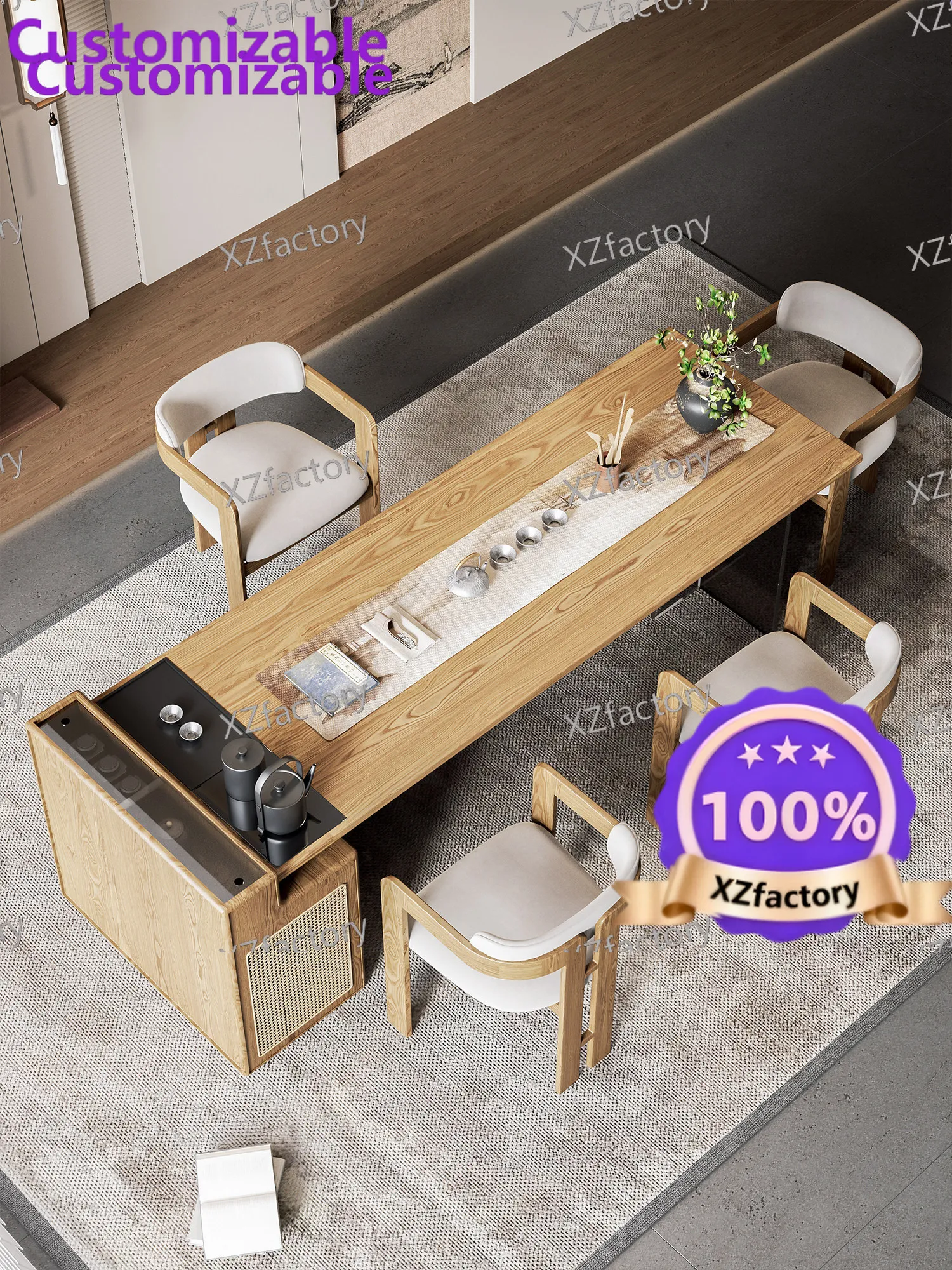 Factory Direct 2026 Top RatedSolid wood tea table, desk integrated and dual-purpose, Song Dynasty aesthetic tea table 2026 new k
