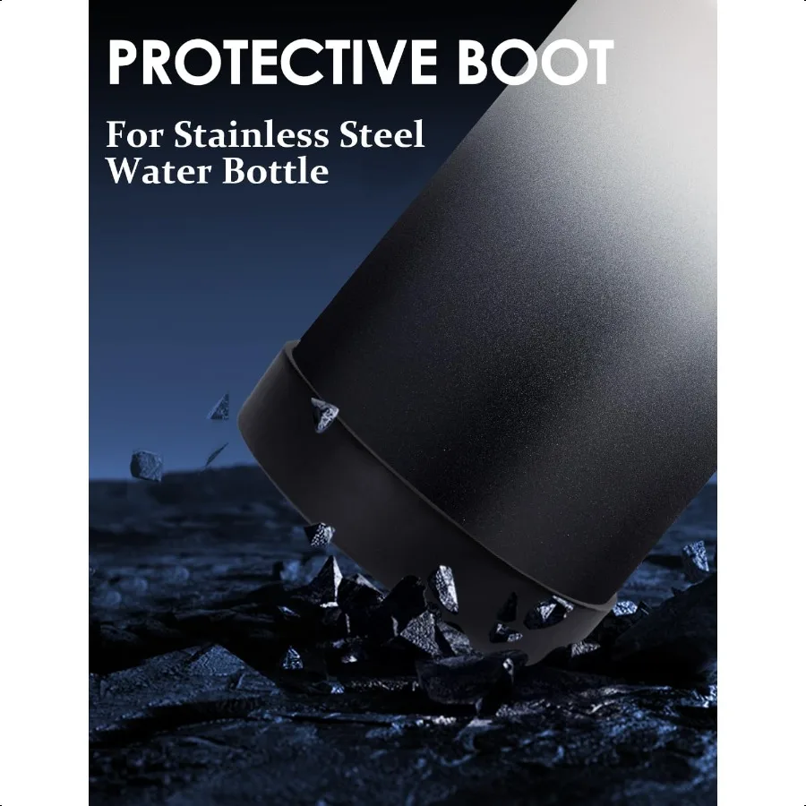 زجاجة مياه معزولة سعة 64 أونصة مع أغطية صنبور أوتوماتيكية من القش ومقبض باراكورد بنصف جالون وحزام زجاجة مياه وحامل أحذية واقية مع