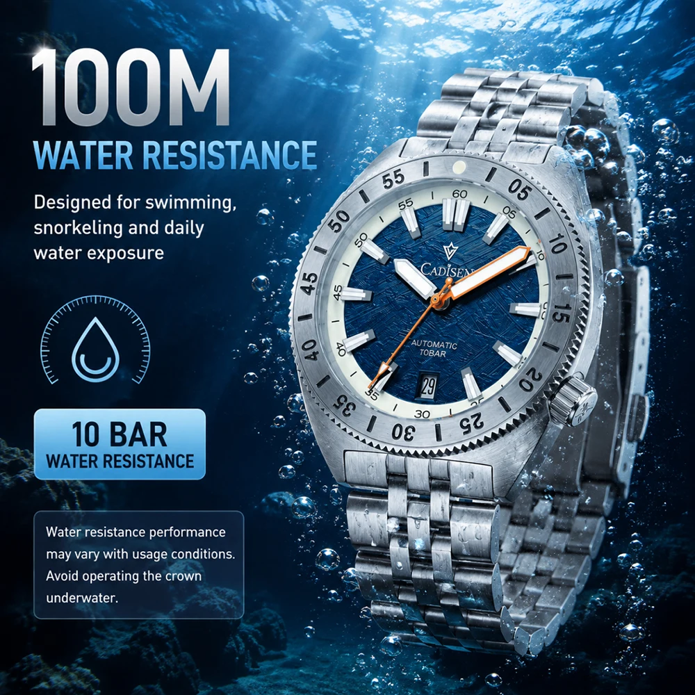 CADISEN Automatic Mechanical Wristwatch Man Meteorite Dial Business Casual 100M Waterproof 8215 MIYOTA Stainless Steel Men Watch
