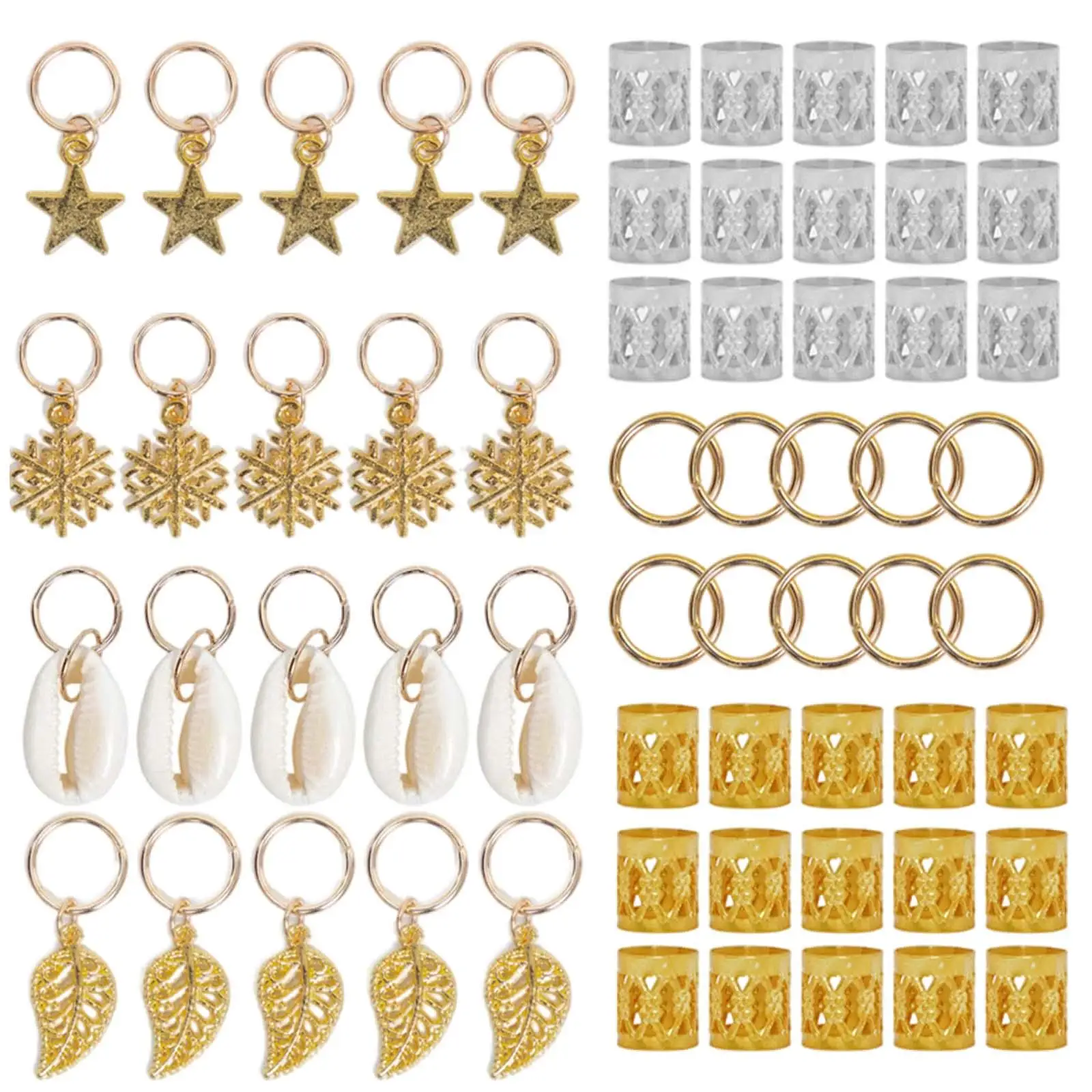 

80x Hair Braiding Beads, Accessories Rings Cuffs Clips Hoops Classic for Hair Decorations Women Braids