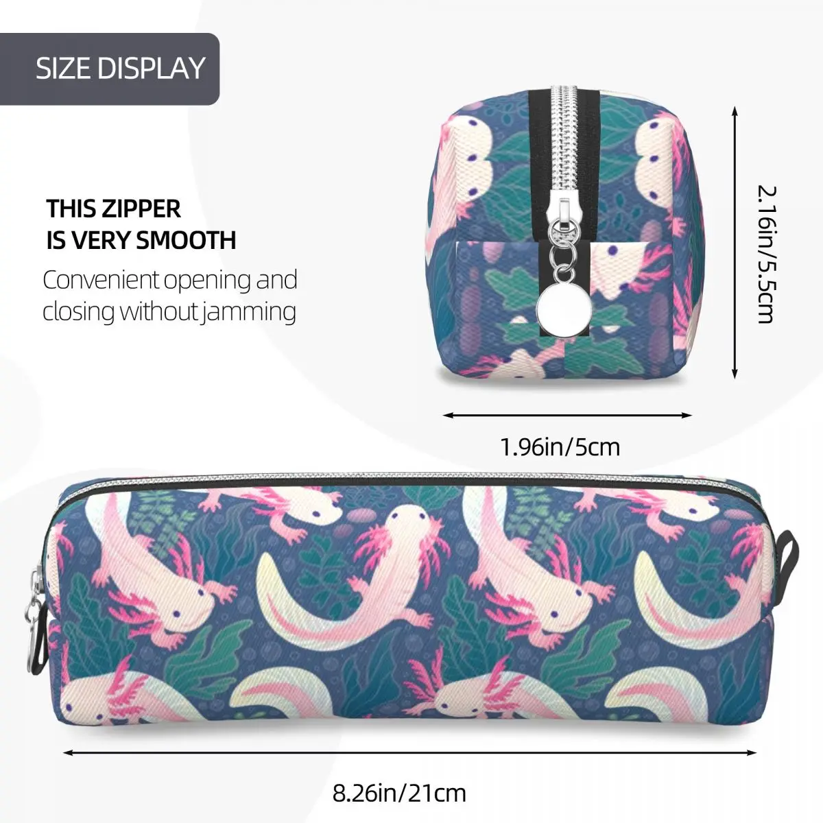 ウーパールーパー水生鉛筆ケースファッションかわいいサンショウウオペンバッグガールズボーイズ大容量学生学校ジッパー鉛筆ケース