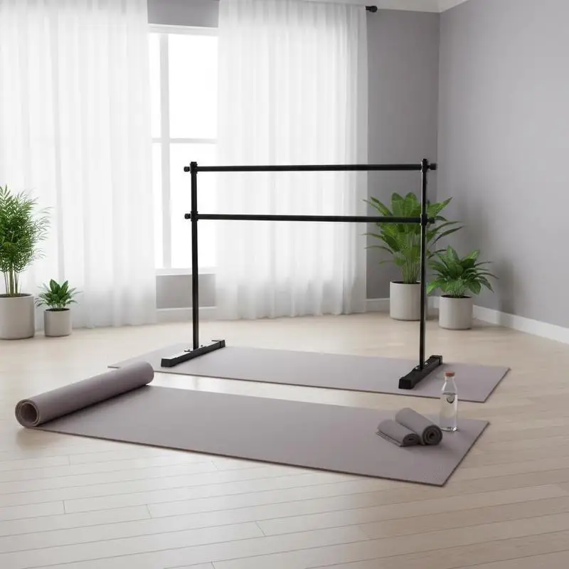 Dance Training Rack 4 Ft For Home Gym Fitness Studio Pilates Workout, Double Bar Freestanding Portable Height Adjustable Stable Metal Construction Fitness Equipment
