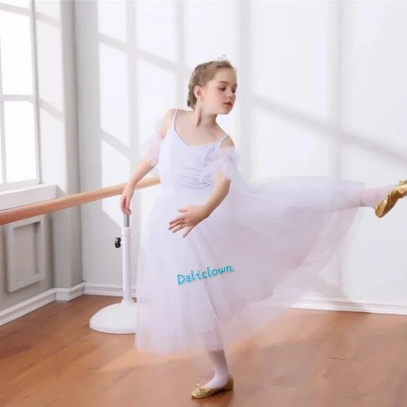 Hhh 2025 tutú profesional lírico para niñas, vestido de Ballet de cisne blanco de tul largo, disfraz de bailarina de baile para niños