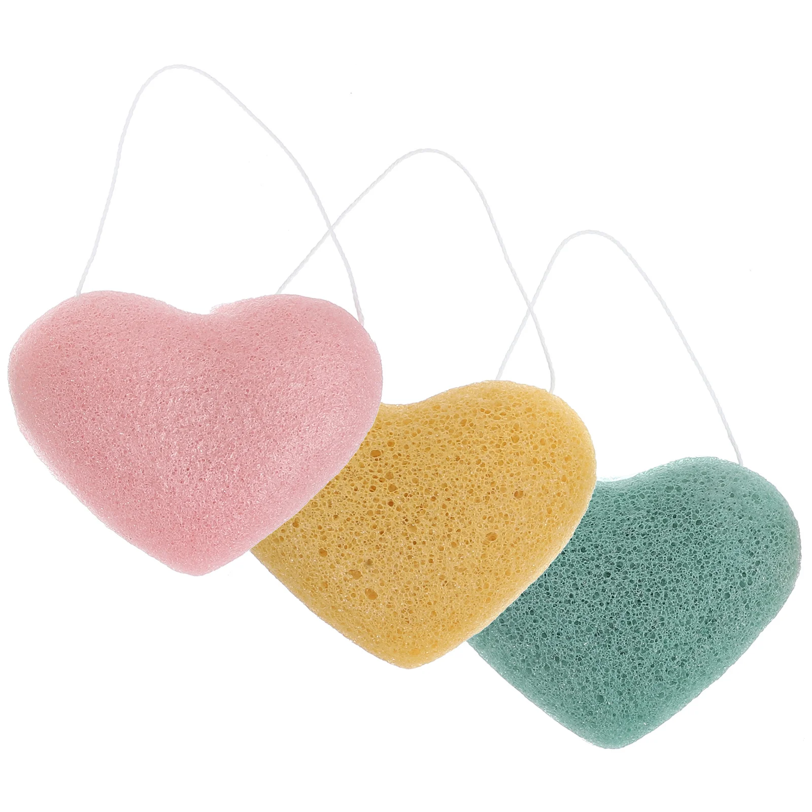 

3Pcs Facial Sponges Heart Shape Soft Durable Facial Cleansing Pads Deep Clean Exfoliating Puff Suitable for Sensitive and All