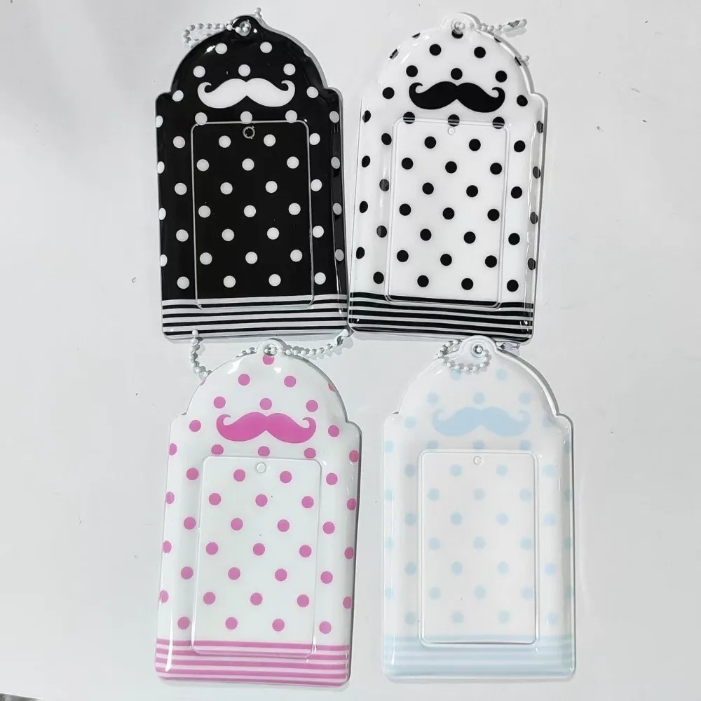 Polka Dot Beard Print 3 Inch Photocard Holder with Bead Chain Keychain Photo Card Sleeve Portable ID Card Badge Cover