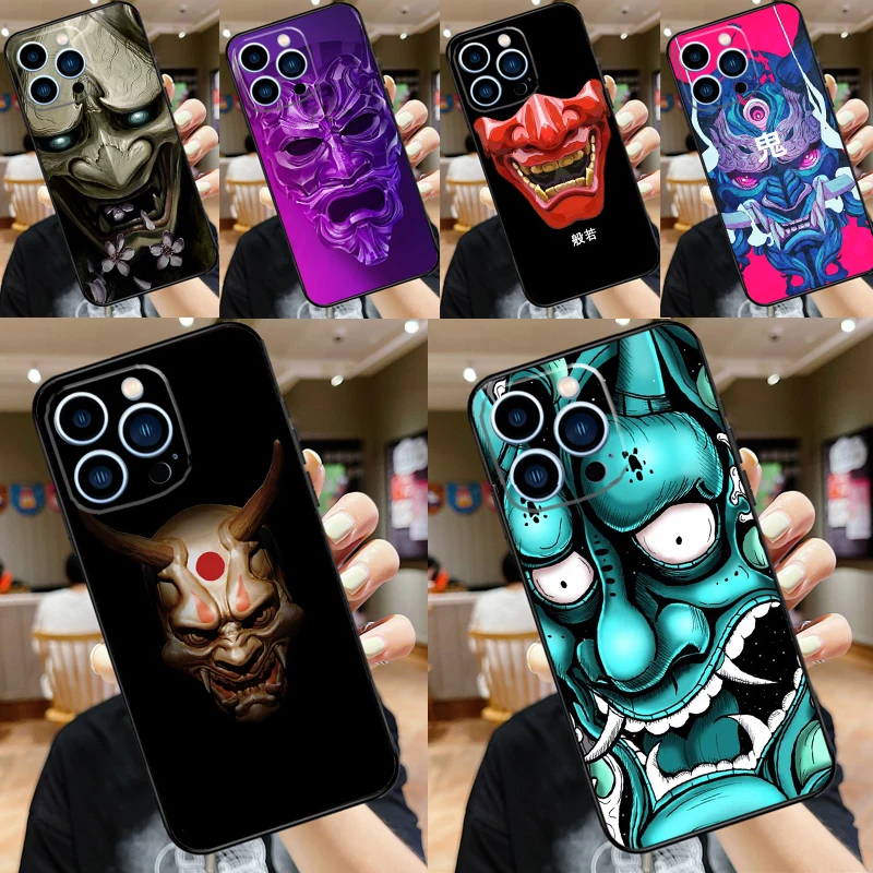 Japanese Oni Hannya Demon Mask Case For iPhone 16 15 11 12 13 14 Pro Max XS XR X 7 8 Plus 12 13 Mini Soft Cover