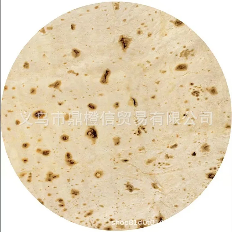 Single Sided Printed Flannel Round Burrito Pancake Tortilla Blanket Soft Thin Throw Blanket for Office Nap Air Conditioner Sofa