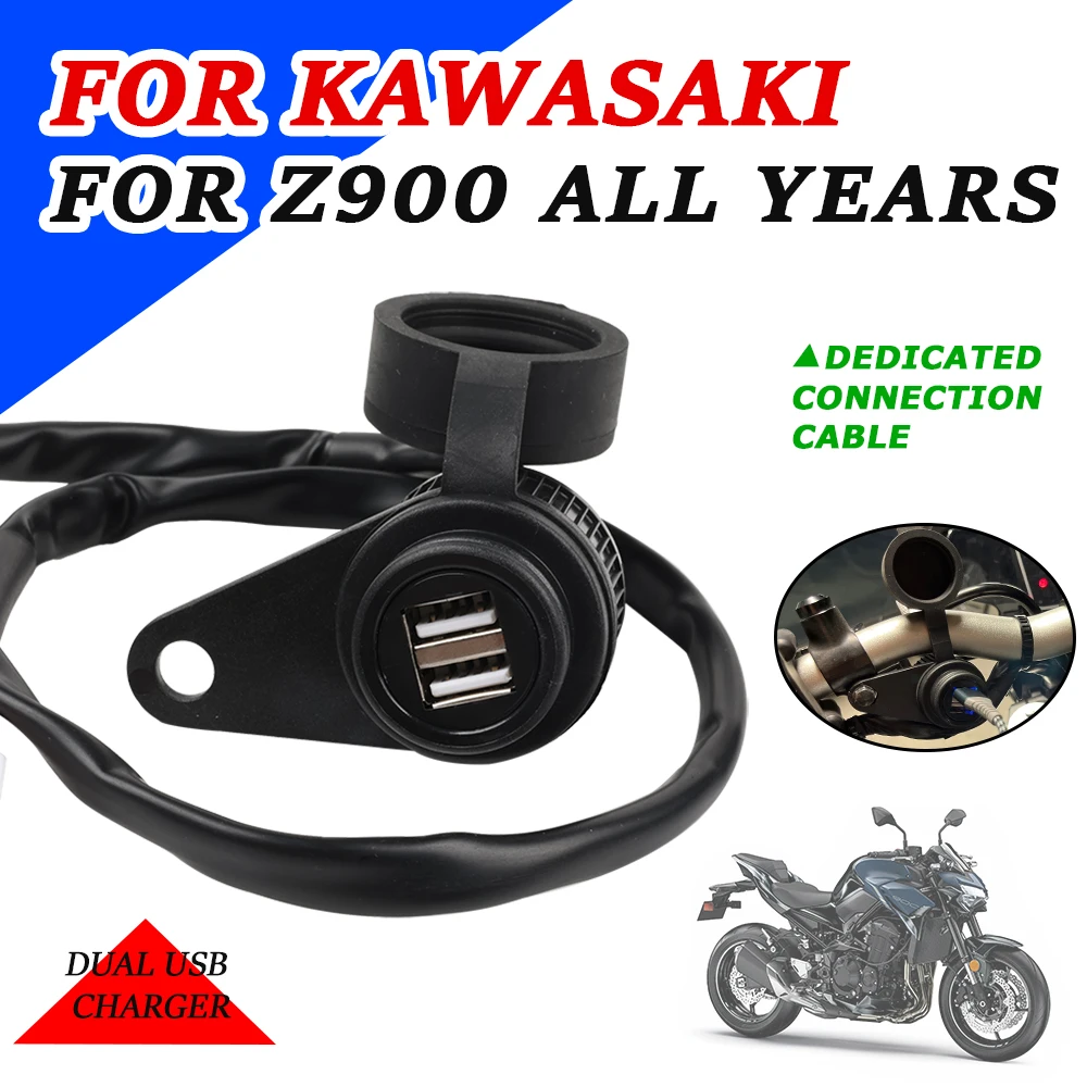 Motorcycle Accessories Dual USB Charger Socket Adapter USB DC Outlet Converter For KAWASAKI Z900 Z 900 2019 2020 2021 2022 2023