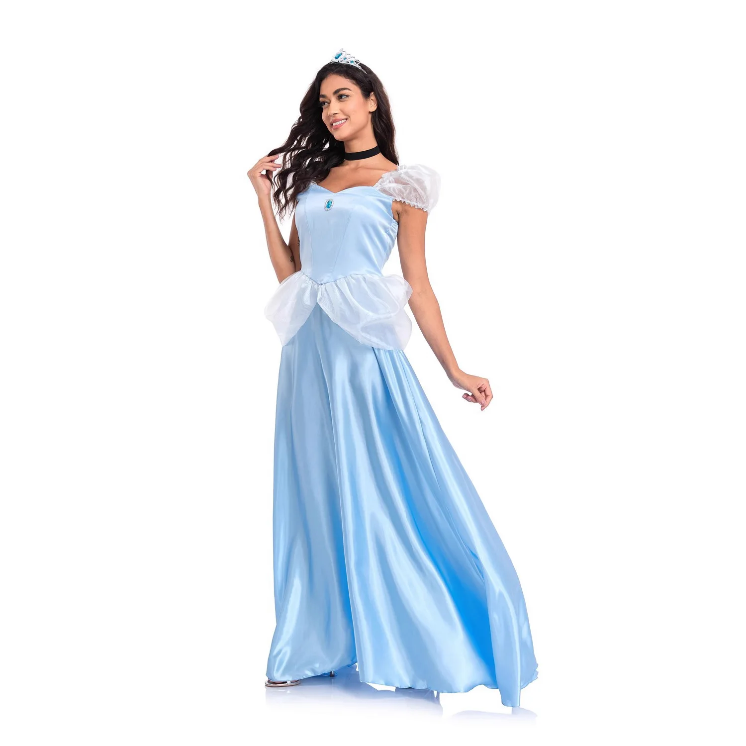 Princ Long Dr Blue Ball Gown loween Costume Cinderella Transformation Masquerade Performance Wardrobe