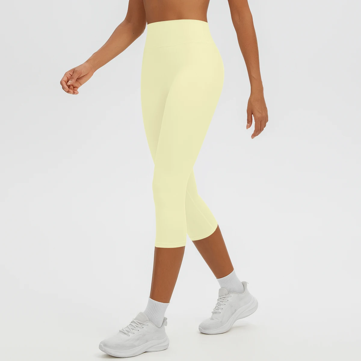 Damen-Yoga-Hosen in mittlerer Länge, einfarbig, mit hoher Dehnbarkeit, Damen-Leggings, Capri-Hosen, für Sommer, Sport, Fitnessstudio, Outdoor-Aktivitäten, Laufen, Damen-Hosen. – Detail 23