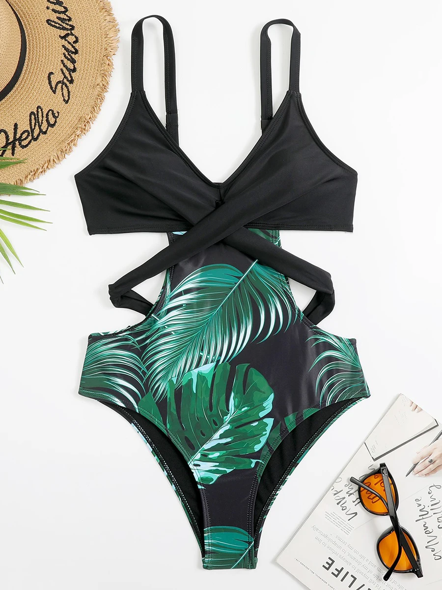 2026 Front Cross Swimsuit Women One Piece Bandage Sexy Swimwear Female Beachwear Bathers Bathing Swimming Swim Suit Bodysuit