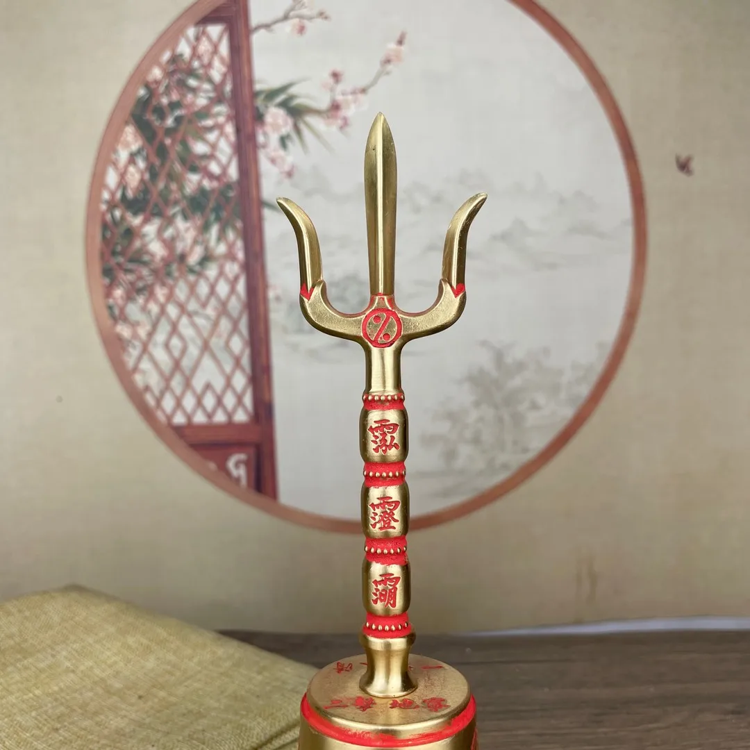 Metal Statue Copper cinnabar Sanqing Bell Taoism drives away evil spirits 7.8cm, height 20cm, weight 335g Vajra Dorje
