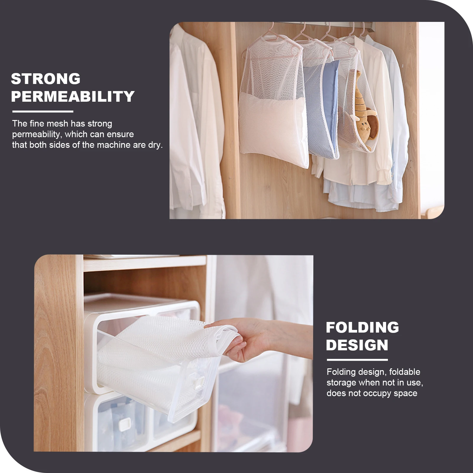 

2Pcs Thick Pillow Drying Net Bag Mesh Hanging Pillow Air Permeable Balcony Use Pillows Hanging Dry Tool