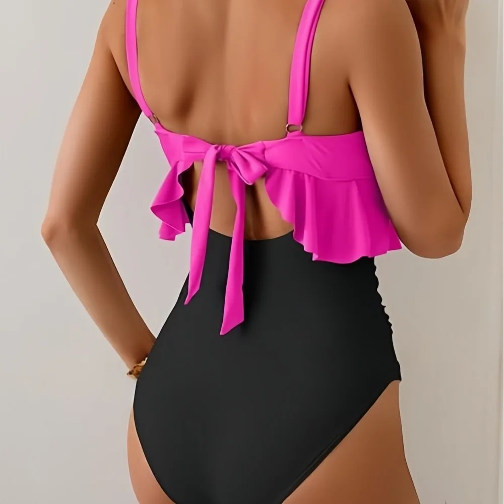 Sexy Two Piece Bikini Set For Women High Waist Solid Color Push Up Swimwear Vintage Retro Bathing Suit Tankini Swimsuits Women B