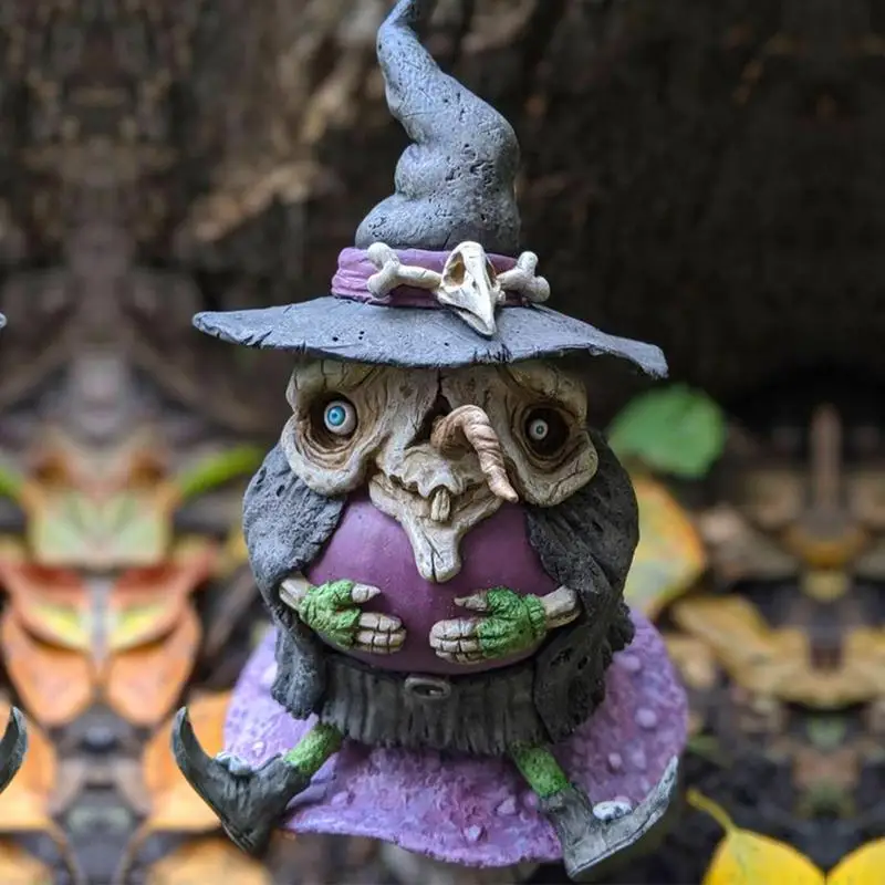 

Halloween Witch Figurines Resin Witch Sculpture Garden Witch Riding Mushroom Statue Witch Sculpture Ornaments For Happy