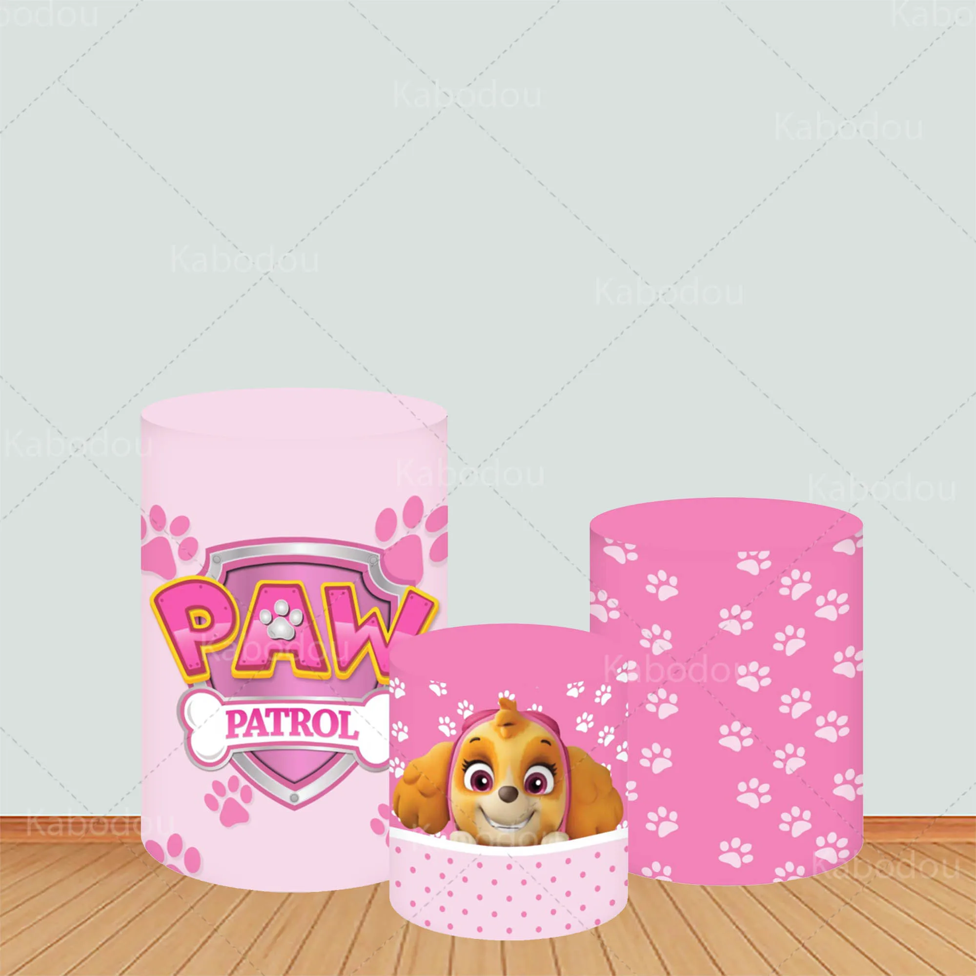 Fondo redondo de patrulla canina, decoración de fiesta de cumpleaños de perro Skye rosa, fondo de fotografía, cabina de cubierta de cilindro para Baby Shower
