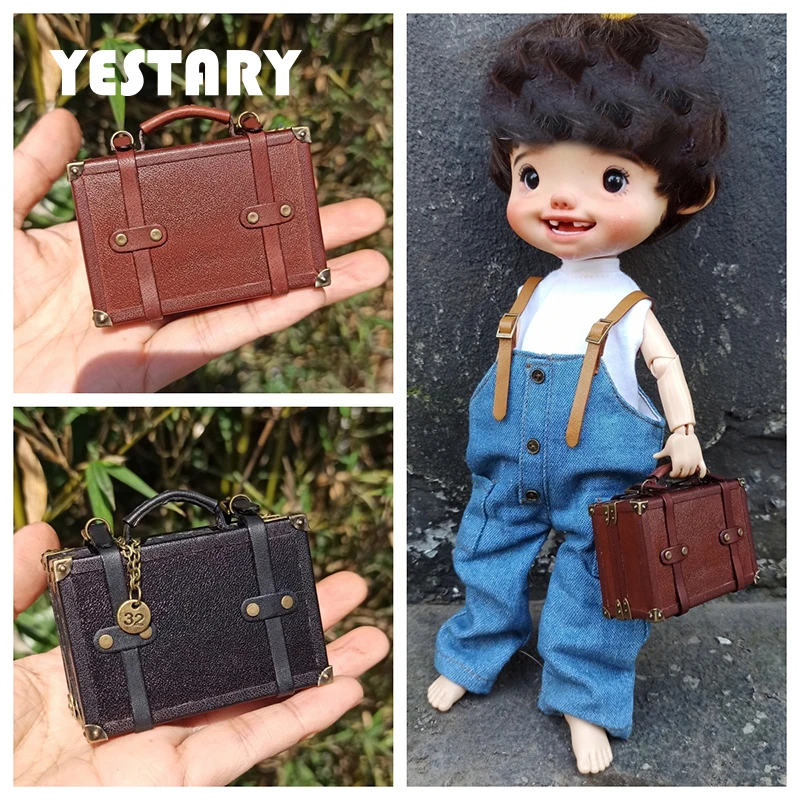 

YESTARY BJD Doll Clothes Accessories Suitcase For 1/6 Blythe Doll Vintage Cowhide Handmade Suitcase For 20-30CM Doll Accessories