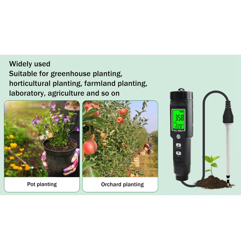 New-Digital EC/Temp Soil Tester 0.00-10.00MS/Cm Conductivity Meter Waterproof Sensor Analyzer For Planting Garden Outdoor