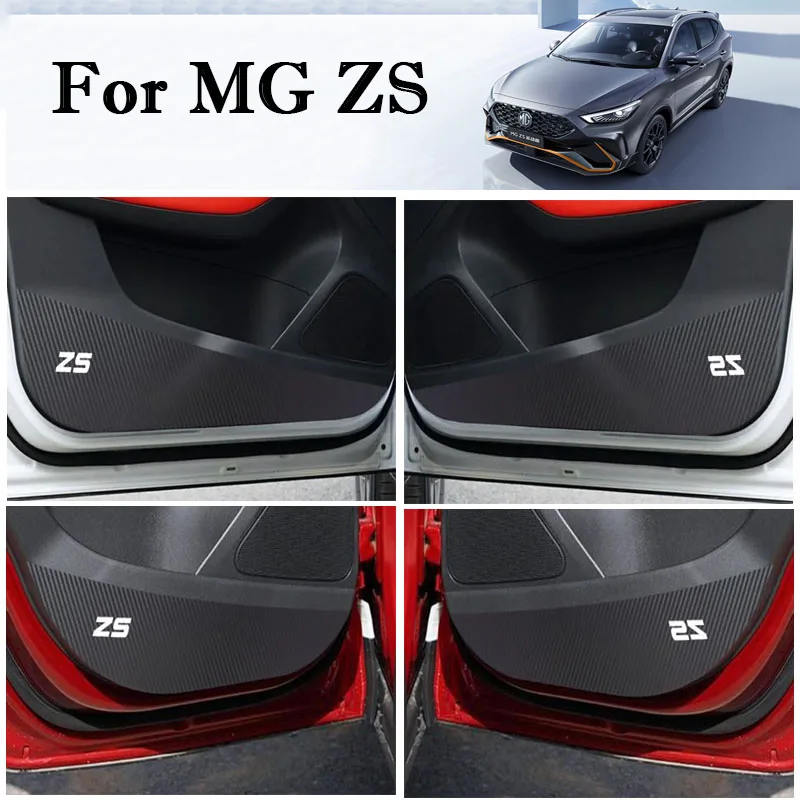 4PCS Carbon Fiber Texture Door Protector Mat Stickers For MG ZS 2017 - 2023 2024 Auto Accessories Anti-Dirty Anti-Collision