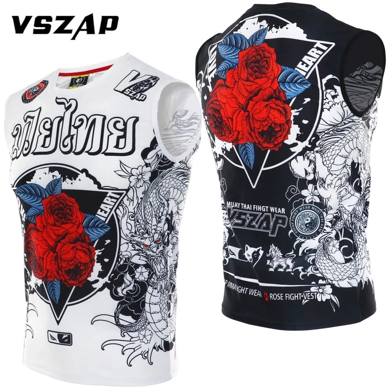 VSZAP Rose Sleeveless T Shirt Sleeveless Men's Boxing MMA T-Shirt Fighting Kickboxing Martial Arts Gym Fitness BJJ Training Tank