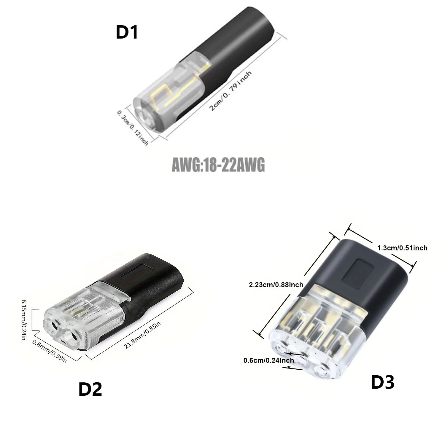 D1/D2/D3 Electric Wire Connector,1/2/3 Pin No Strip Line Cable Interconnection Detachable Automotive Terminal Plug Universal