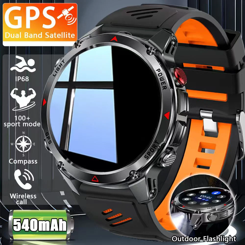 

Уличные военные умные часы для мужчин 1,46 дюйма AMOLED встроенный GPS компас высотомер 3ATM водонепроницаемые часы BT Call SmartWatches 2025 новинка