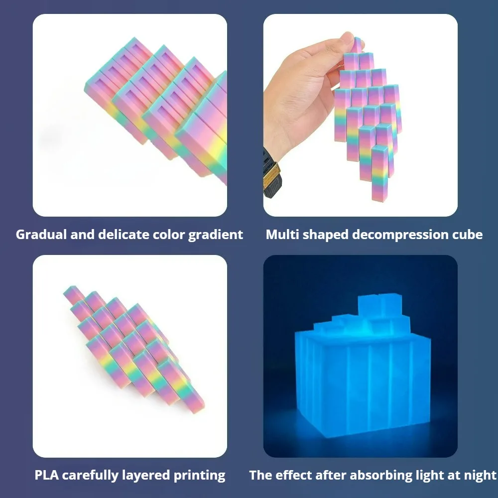 3D Print Magic Cube 4x4 Colorful Magic Cube Stress Relief Toy Fun Fidget Toys for Child Adult Glow in the Dark Desktop Ornament