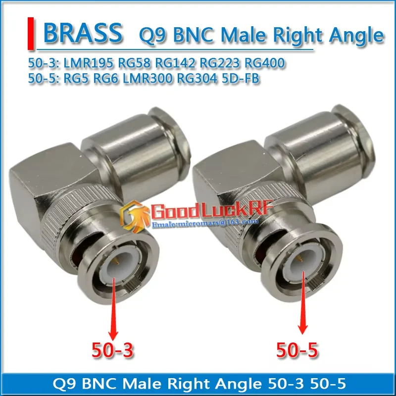 

Q9 BNC Male Right Angl 90 Degree Clamp Solder LMR195 RG58 RG142 RG223 RG400 RG5 RG6 LMR300 RG304 Coaxial type L RF Connector