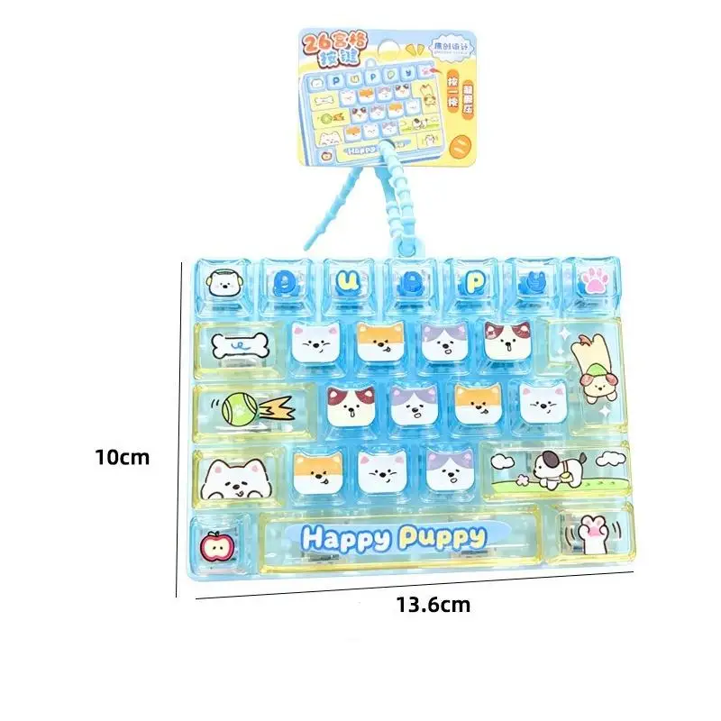 26 Keys Cute Fidget Keyboard Keychain Cartoon Cat Dog Pattern Portable Stress Relief Toy for Travel Carry