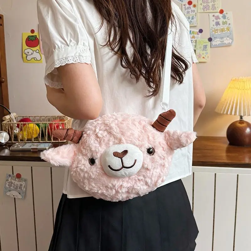 Kawaii-Tasche für Damen, Cartoon-Schaf-Plüsch-Umhängetasche, neue Crossbody-Tasche, kleine Handytasche, Bolsa Feminina – Detail 1
